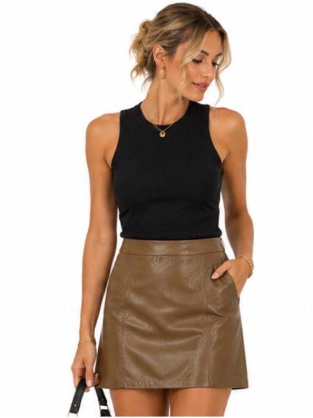 Esqualo Faux Leather MIDI Skirt Womens Size 6 StylishCore Trendy Luxurycore